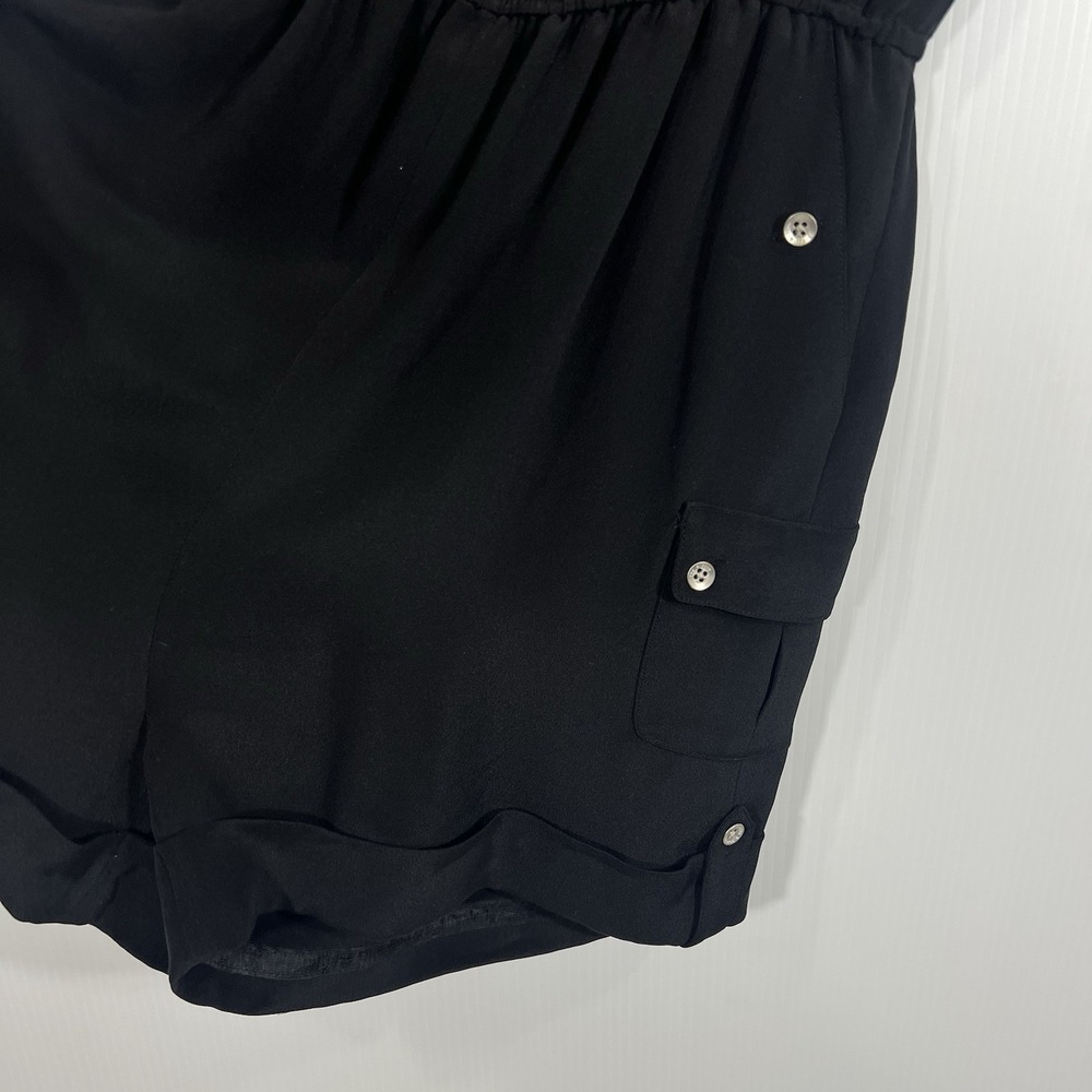 RAG & BONE 100% Silk Romper Size 4 Black Cuffed Capsule Minimalist Short Sleeve - Picture 4 of 12